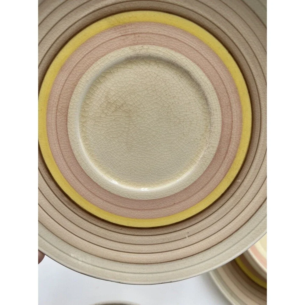 Vintage Susie Cooper Crown Works Cream Soup Bowls & Saucers Wedding Band